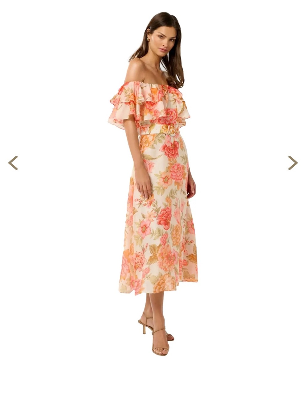 forever new Ruffle Off-Shoulder Dress in Peach - Picture 2 of 6